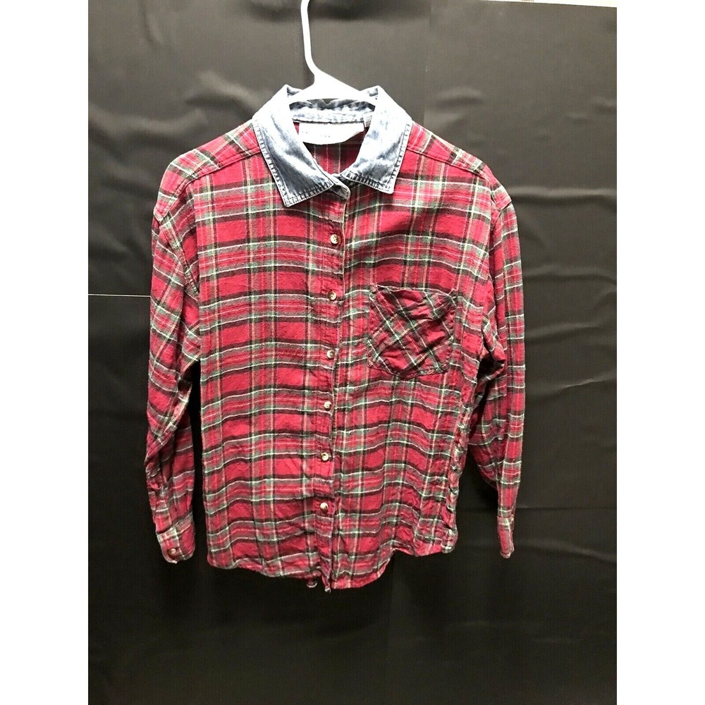 Montana Blues Women's Denim Checkered Shirt Long Sleeve Sz Med Western